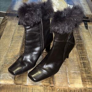 Karen Scott Dark Brown Fur-Trimmed Heeled Boots